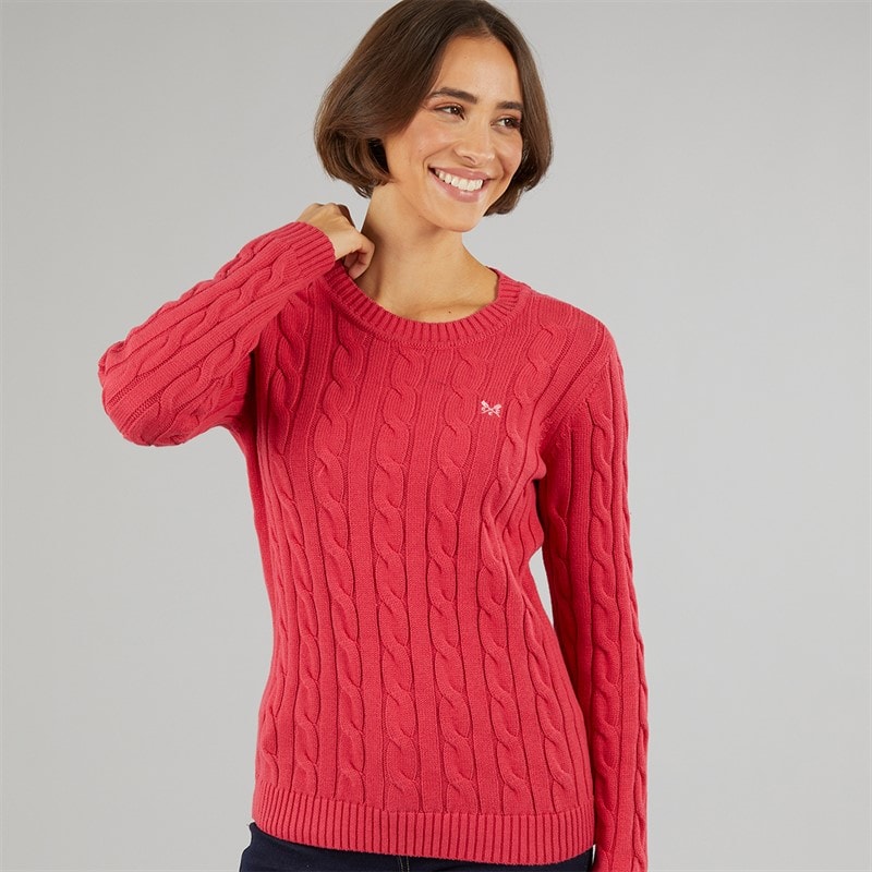 Crew Clothing Womens Chunky Cable Jumper Rasberrywine - Image 1