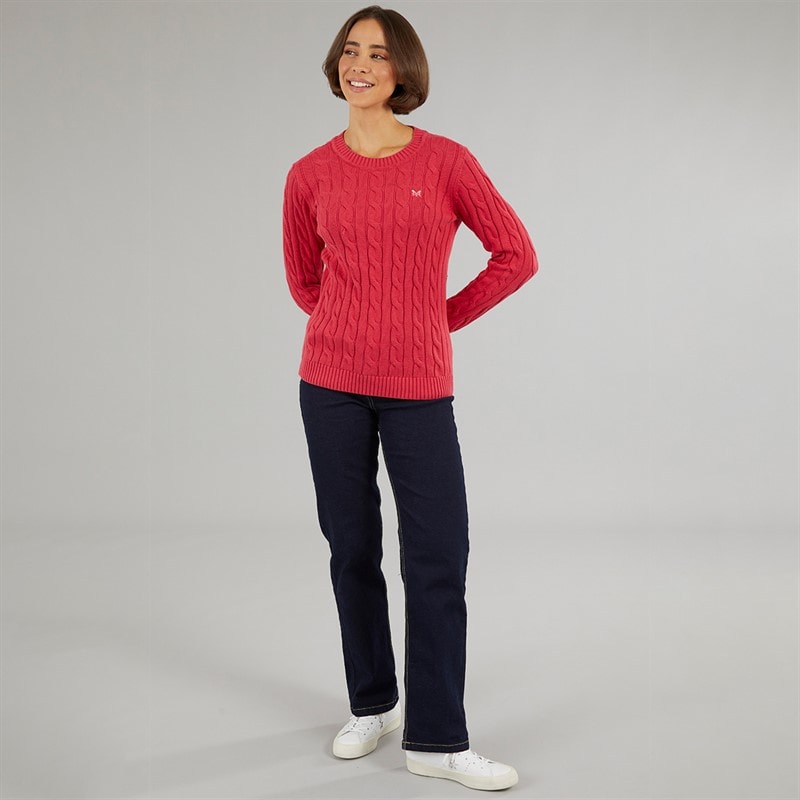 Crew Clothing Womens Chunky Cable Jumper Rasberrywine - Image 3