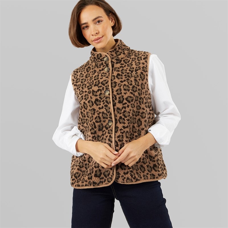 Crew Clothing Womens Borg Gilet Leopard - Image 4