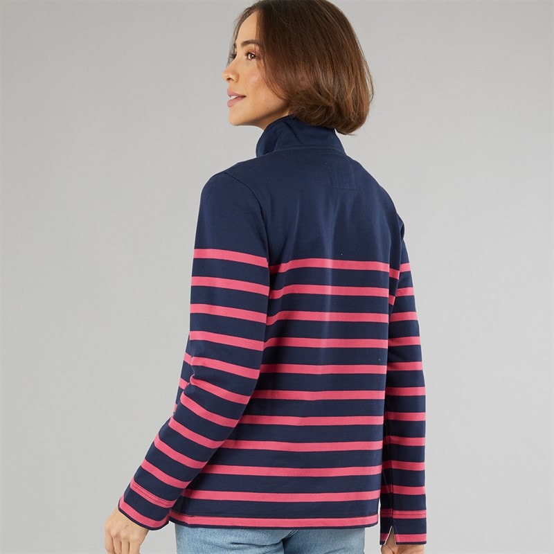 Crew Clothing Womens Toggle Stripe Sweatshirt Navy/Carmine - Image 2