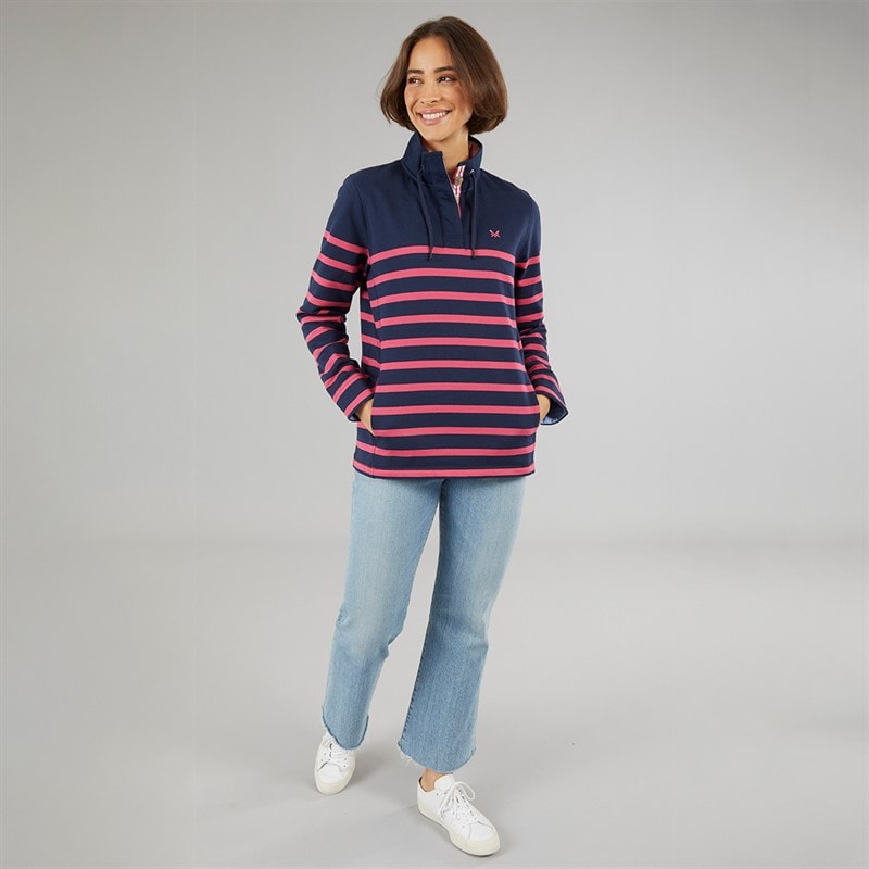 Crew Clothing Womens Toggle Stripe Sweatshirt Navy/Carmine - Image 3