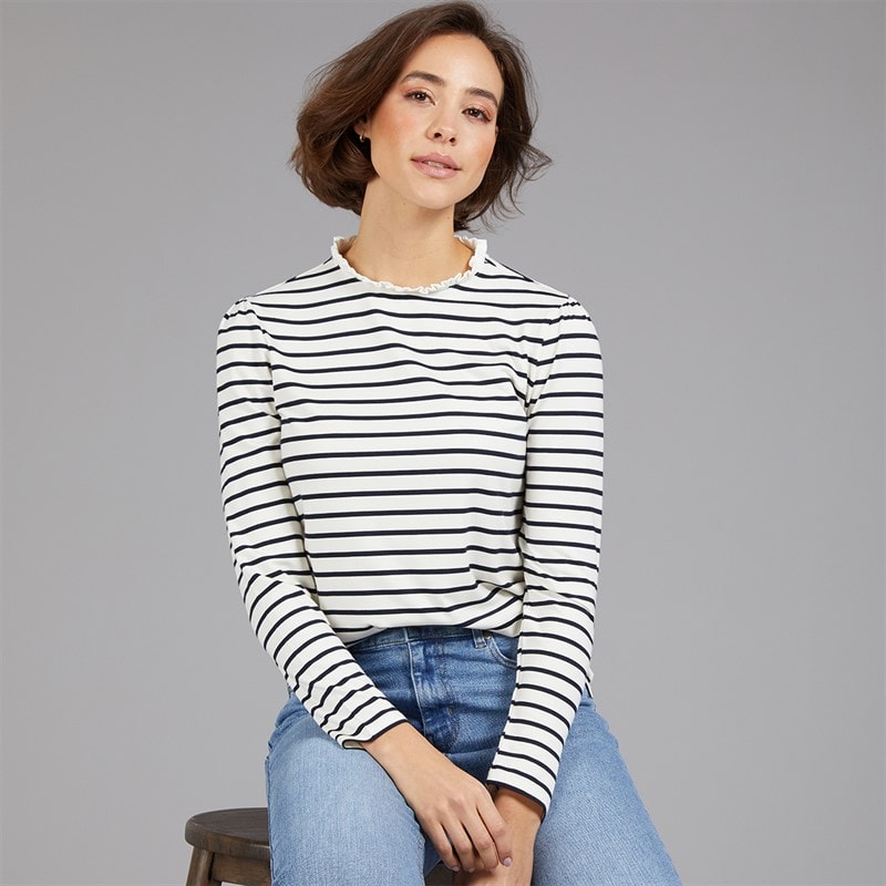Crew Clothing Womens Frill Detail Top White/Navy White / Navy
