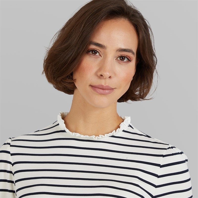 Crew Clothing Womens Frill Detail Top White/Navy White / Navy - Image 3