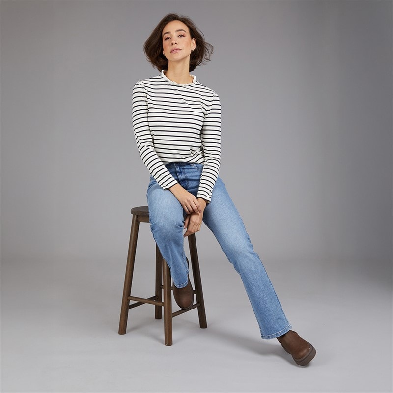 Crew Clothing Womens Frill Detail Top White/Navy White / Navy - Image 4