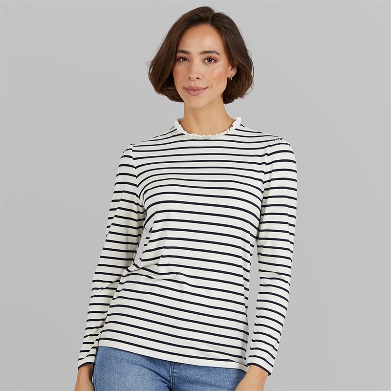 Crew Clothing Womens Frill Detail Top White/Navy White / Navy - Image 5