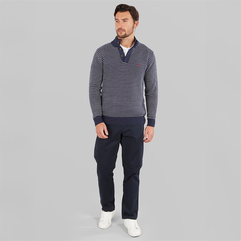 Crew Clothing Mens Button Neck Birdseye Jumper Navyppyrs - Image 3