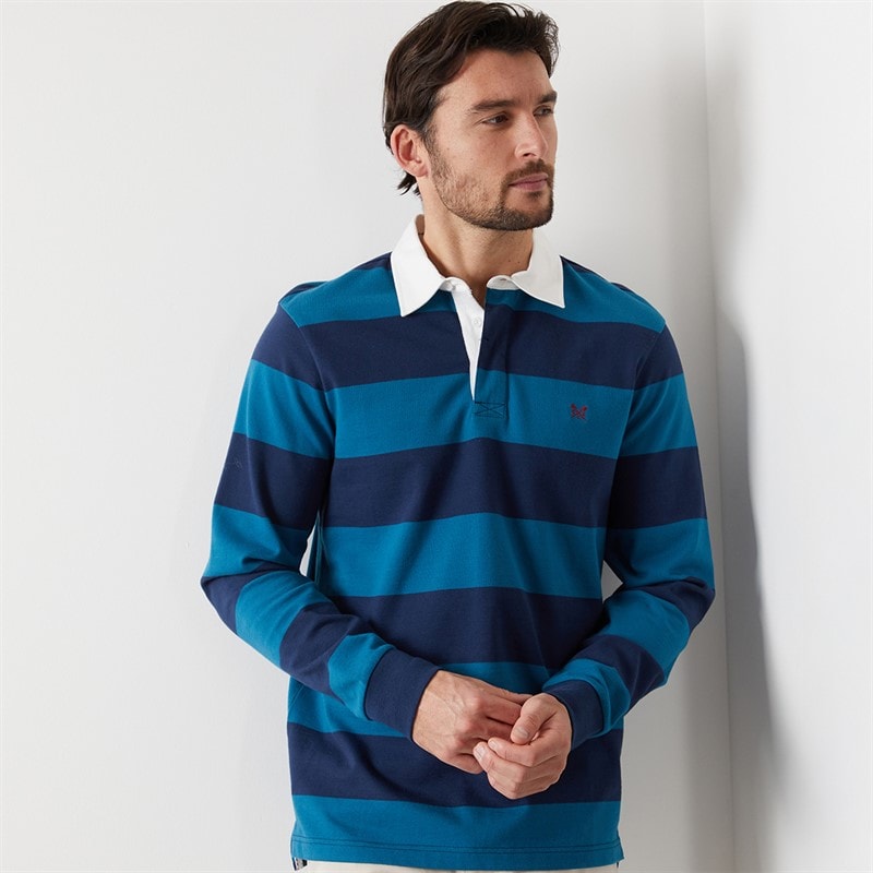 Crew Clothing Mens Heritage Stripe Rugby Shirt Pageant Blue/Moroccan Blue