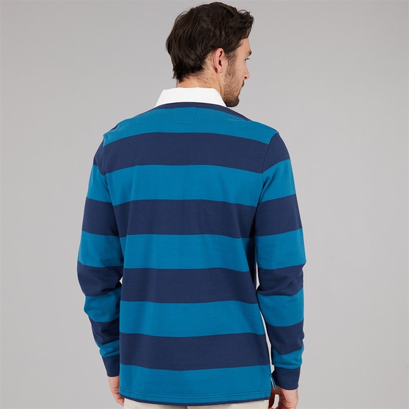 Crew Clothing Mens Heritage Stripe Rugby Shirt Pageant Blue/Moroccan Blue - Image 2