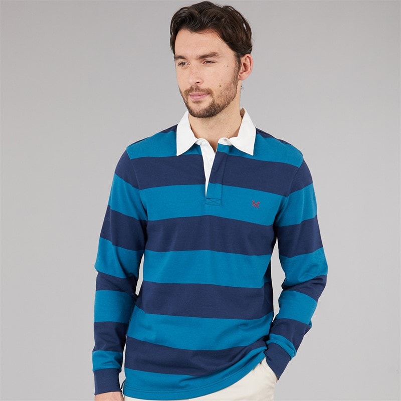 Crew Clothing Mens Heritage Stripe Rugby Shirt Pageant Blue/Moroccan Blue - Image 3