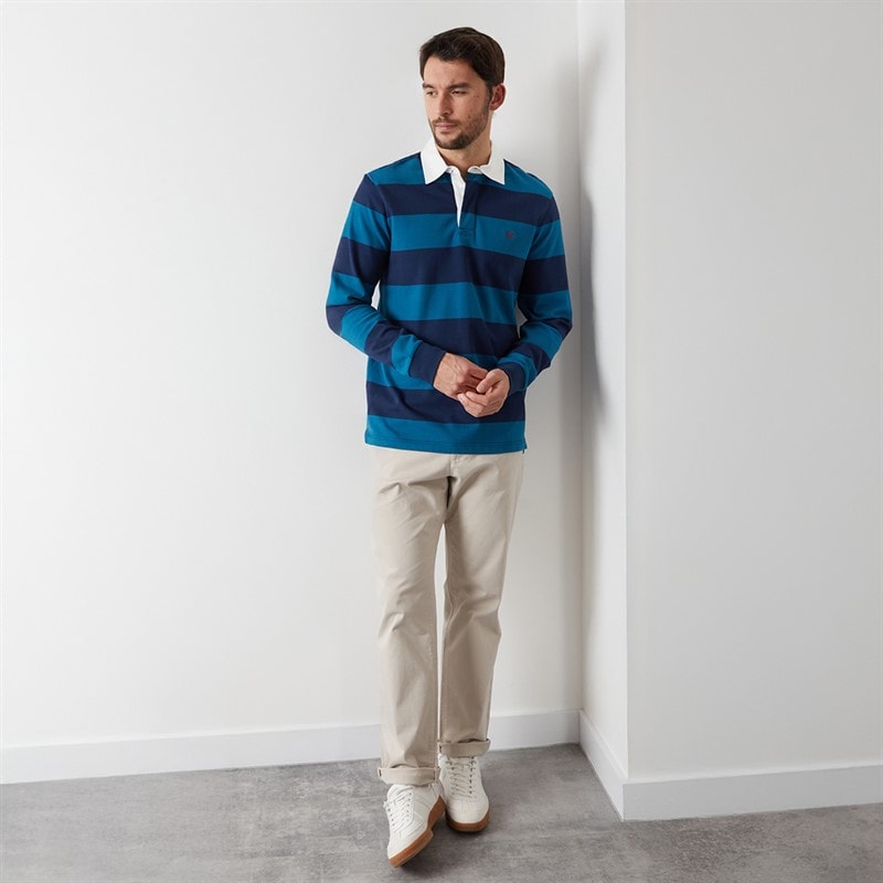 Crew Clothing Mens Heritage Stripe Rugby Shirt Pageant Blue/Moroccan Blue - Image 4