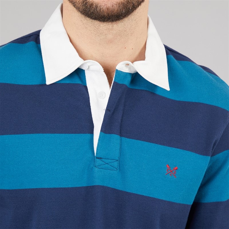 Crew Clothing Mens Heritage Stripe Rugby Shirt Pageant Blue/Moroccan Blue - Image 5