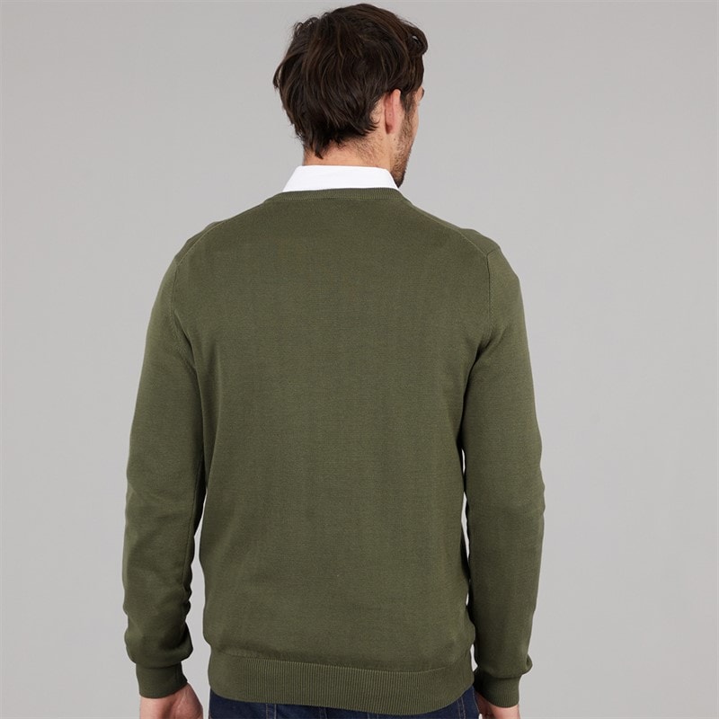 Crew Clothing Mens V-Neck Cotton Jumper Heritage Olive - Image 2