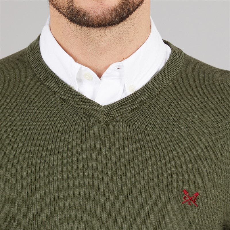 Crew Clothing Mens V-Neck Cotton Jumper Heritage Olive - Image 5