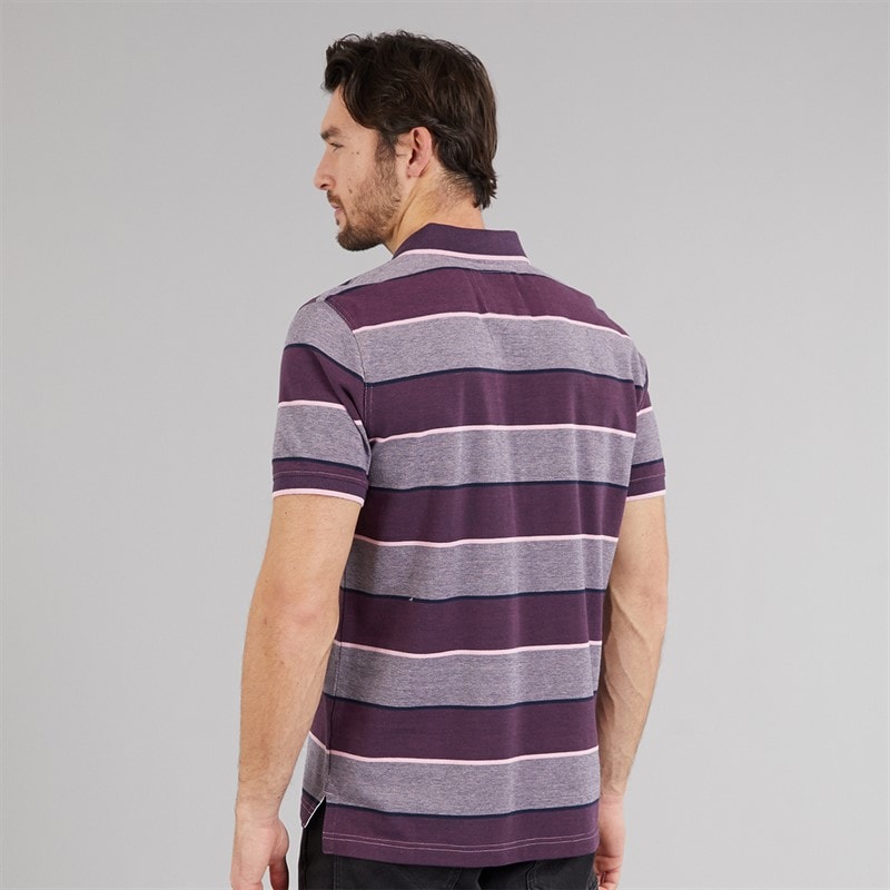 Crew Clothing Mens Oxford Stripe Polo Shirt Purple Potion/Heritage Navy/Cameo Pink - Image 2