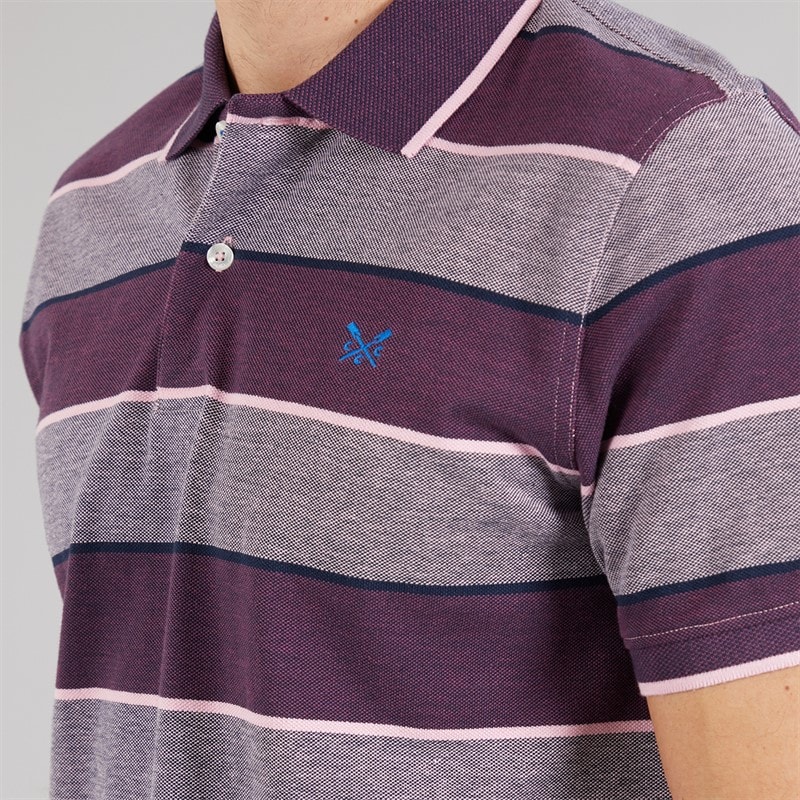 Crew Clothing Mens Oxford Stripe Polo Shirt Purple Potion/Heritage Navy/Cameo Pink - Image 3