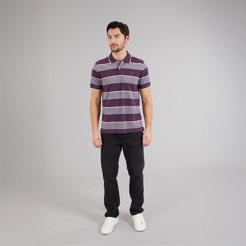 Crew Clothing Mens Oxford Stripe Polo Shirt Purple Potion/Heritage Navy/Cameo Pink - Image 4