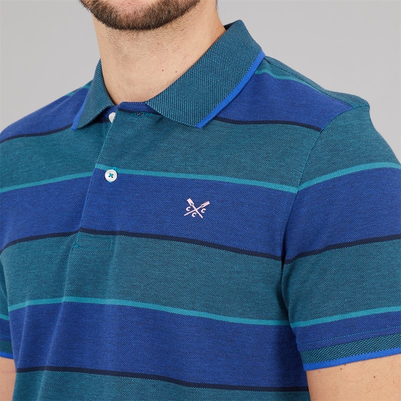 Crew Clothing Mens Oxford Stripe Polo Shirt Ocean Depths/Heritage Navy/Surf The Web - Image 3