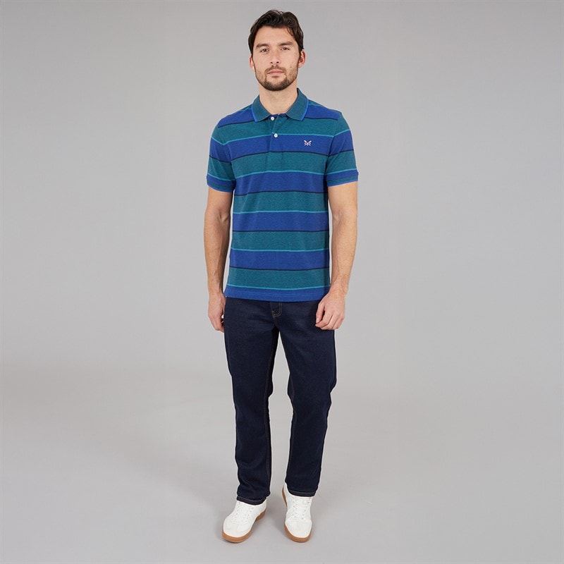 Crew Clothing Mens Oxford Stripe Polo Shirt Ocean Depths/Heritage Navy/Surf The Web - Image 4