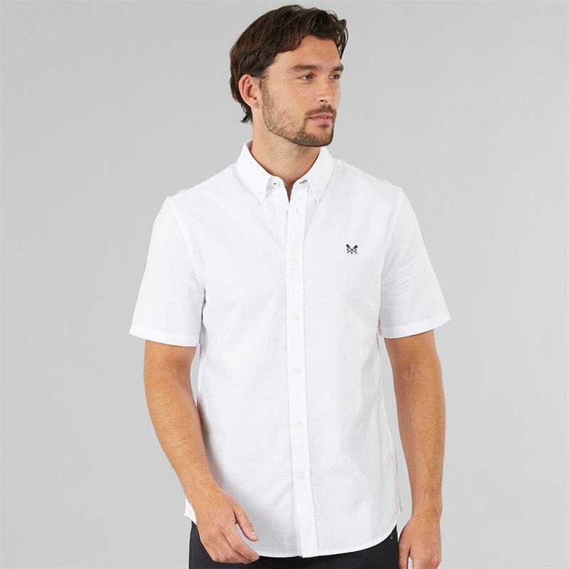 Crew Clothing Mens Short Sleeve Oxford Shirt Optic White - Image 1