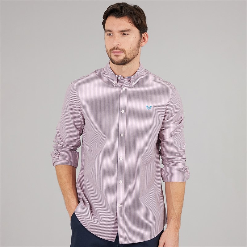 Crew Clothing Mens Classic Fit Stripe Poplin Shirt Heritage Navy/Cameo Pink - Image 1