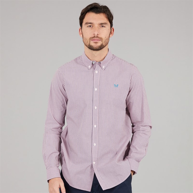 Crew Clothing Mens Classic Fit Stripe Poplin Shirt Heritage Navy/Cameo Pink - Image 3