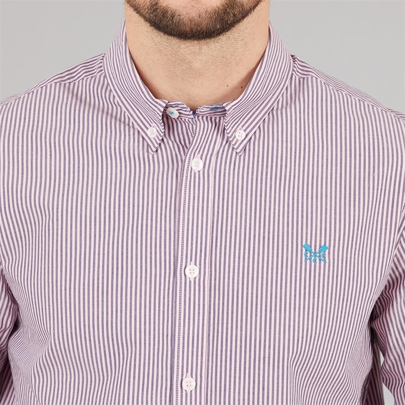 Crew Clothing Mens Classic Fit Stripe Poplin Shirt Heritage Navy/Cameo Pink - Image 5