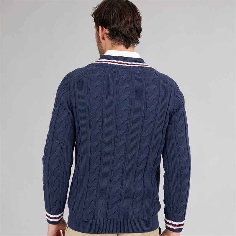 Crew Clothing Mens Cricket Jumper Heritage Navy/Zinfandel - Image 2