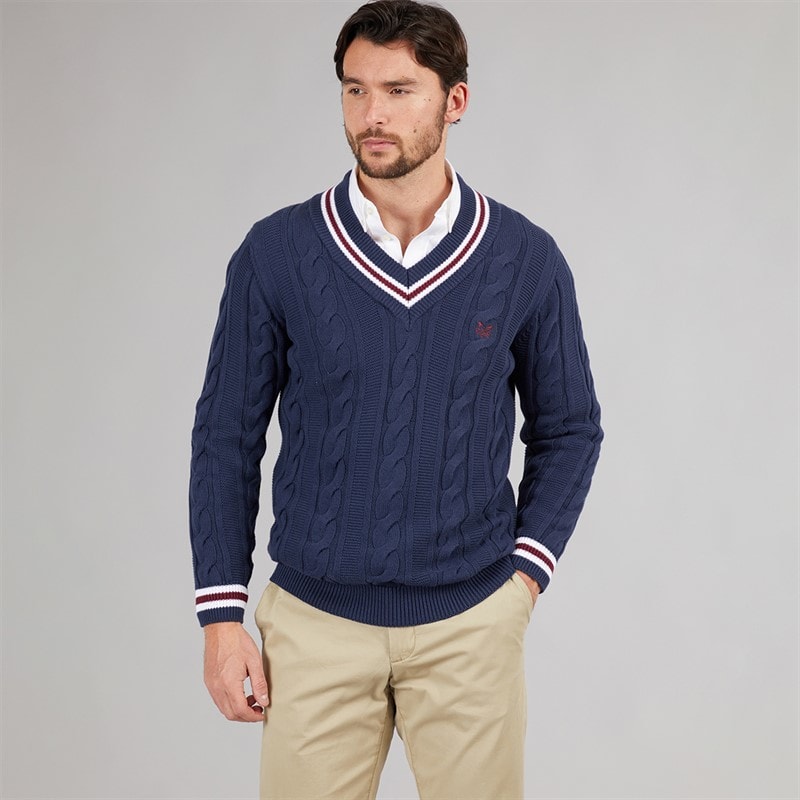 Crew Clothing Mens Cricket Jumper Heritage Navy/Zinfandel - Image 3