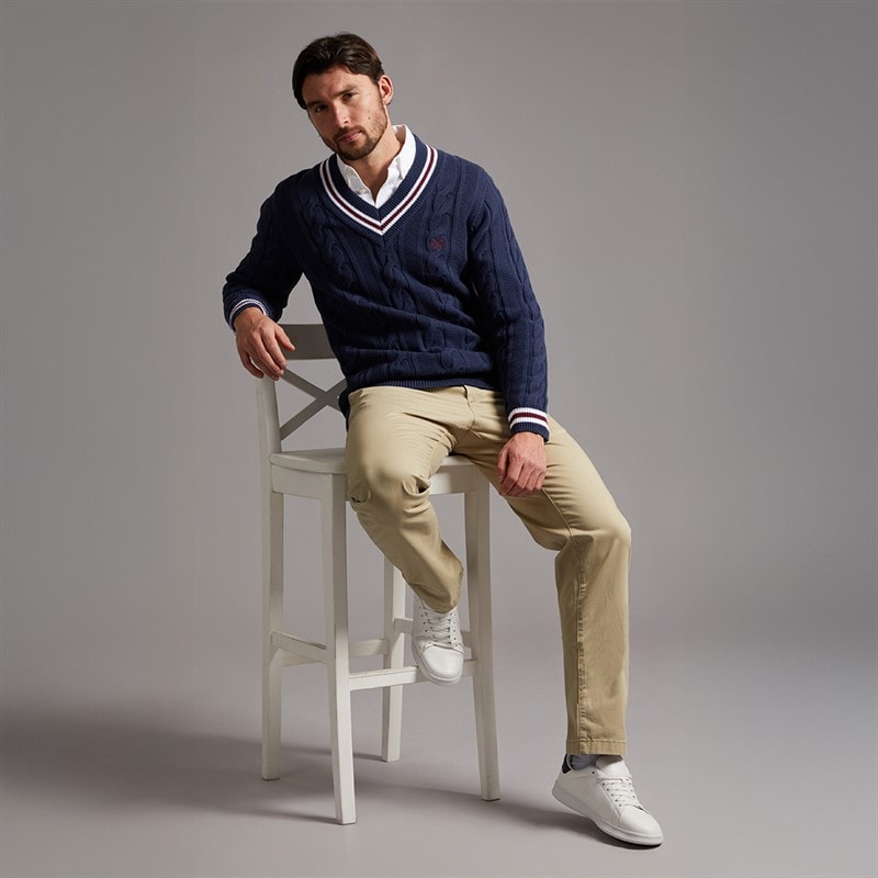Crew Clothing Mens Cricket Jumper Heritage Navy/Zinfandel - Image 4