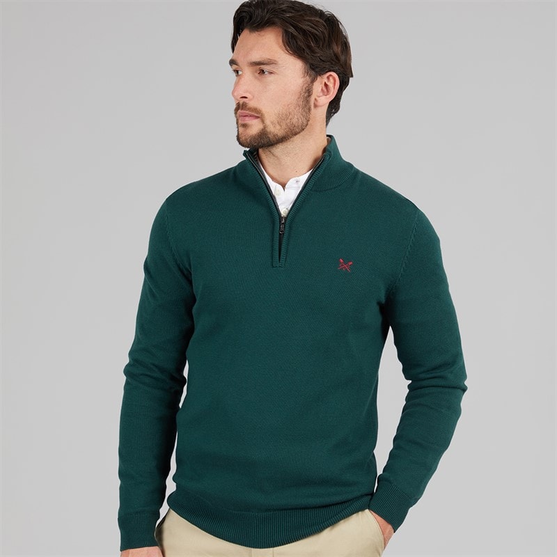 Crew Clothing Mens Half Zip Neck Jumper Bottle Green - Image 1
