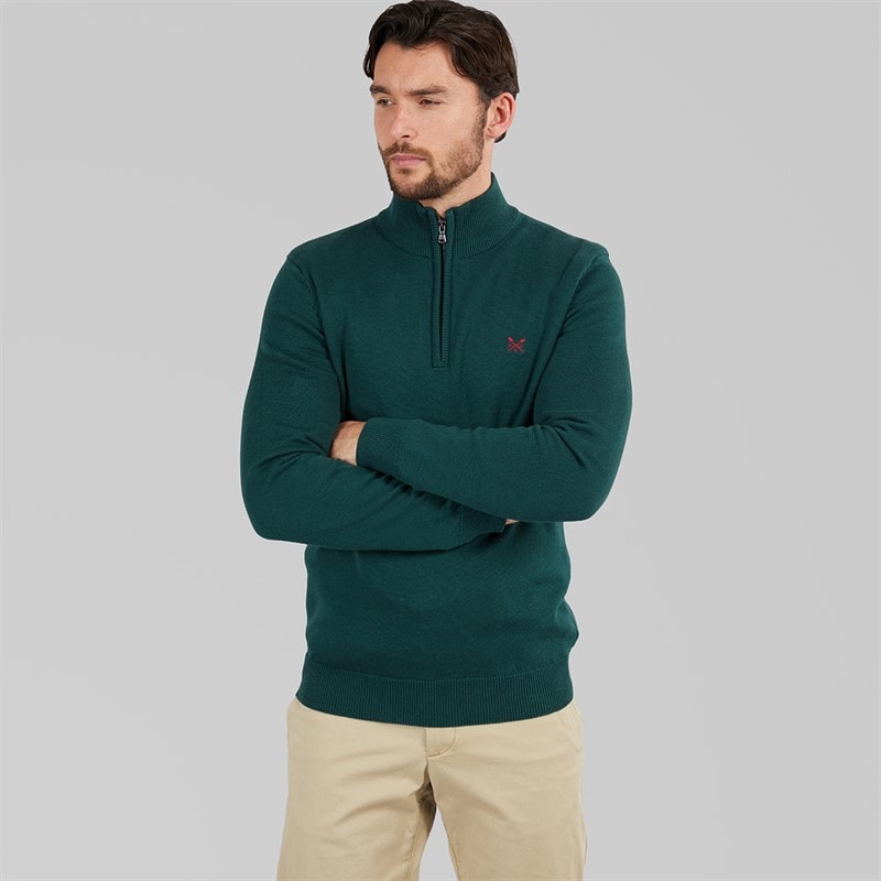 Crew Clothing Mens Half Zip Neck Jumper Bottle Green - Image 3