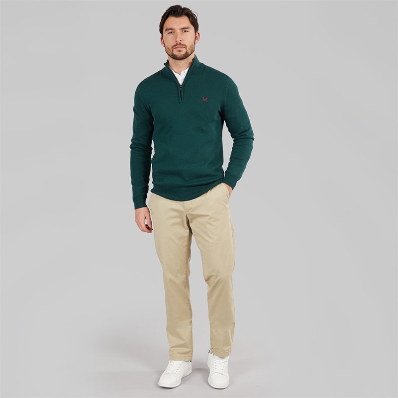 Crew Clothing Mens Half Zip Neck Jumper Bottle Green - Image 4