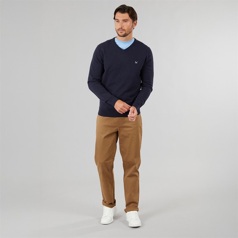 Crew Clothing Mens V-Neck Cotton Jumper Heritage Dark Navy - Image 3