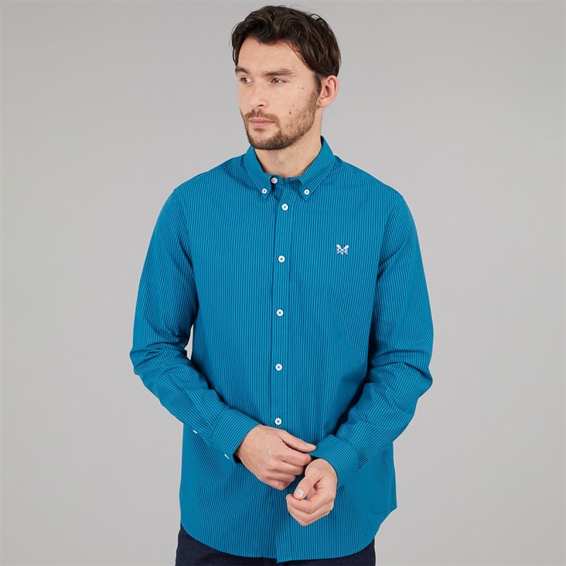Crew Clothing Mens Classic Fit Stripe Poplin Shirt Heritage Navy/Ocean Depths - Image 3