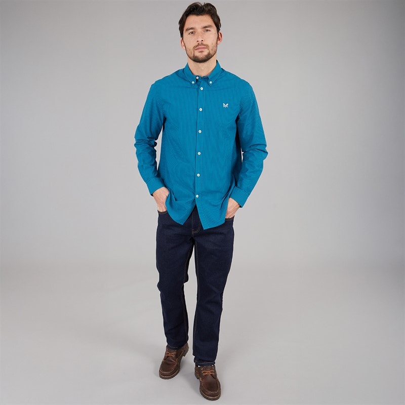 Crew Clothing Mens Classic Fit Stripe Poplin Shirt Heritage Navy/Ocean Depths - Image 4