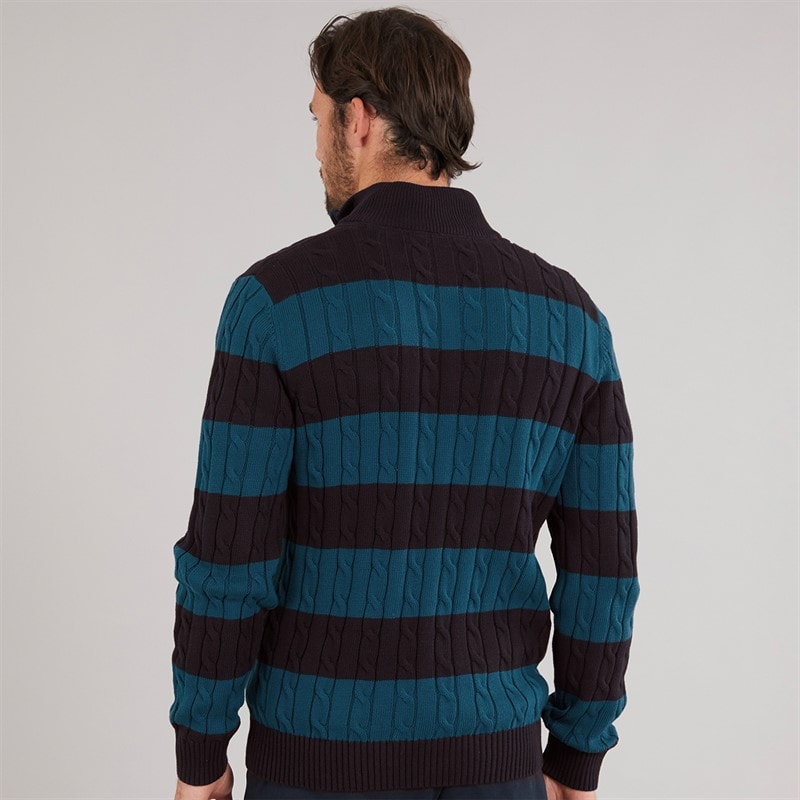 Crew Clothing Mens Stripe Oarsman Half Zip Jumper Heritage Navy/Moroccan Blue - Image 2