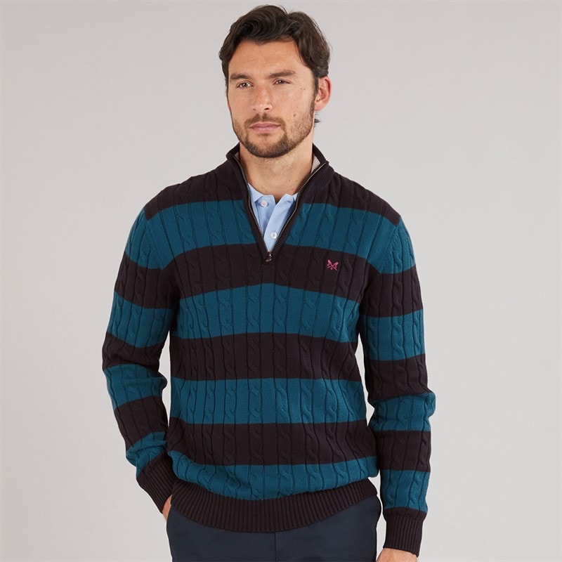 Crew Clothing Mens Stripe Oarsman Half Zip Jumper Heritage Navy/Moroccan Blue - Image 3