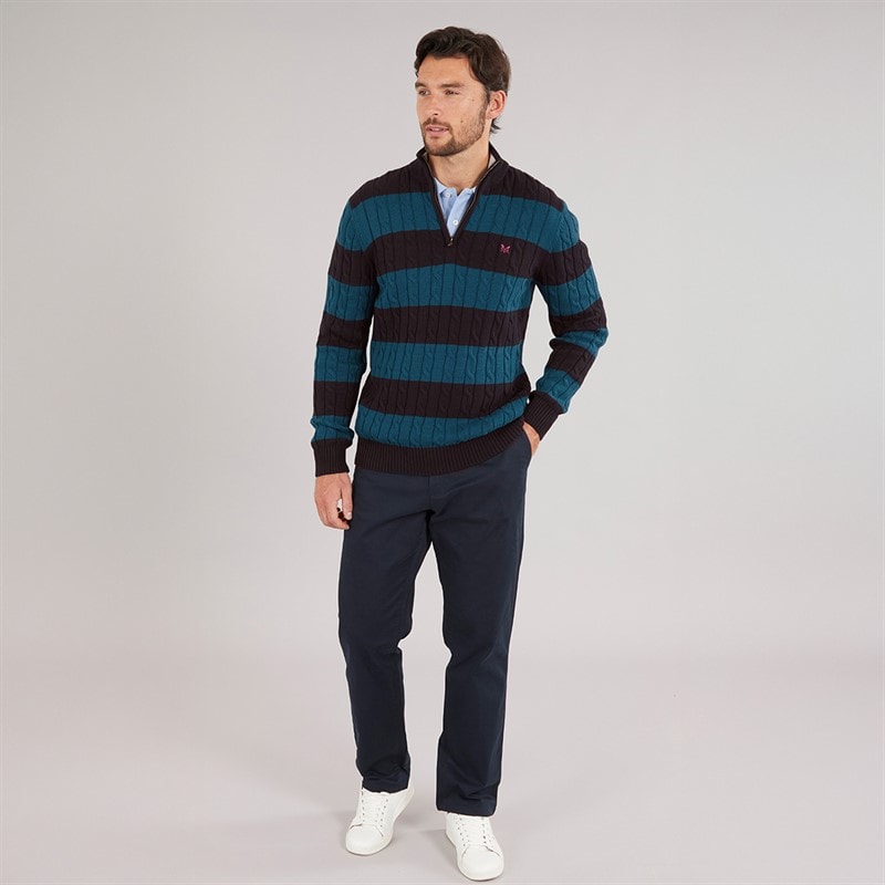 Crew Clothing Mens Stripe Oarsman Half Zip Jumper Heritage Navy/Moroccan Blue - Image 4