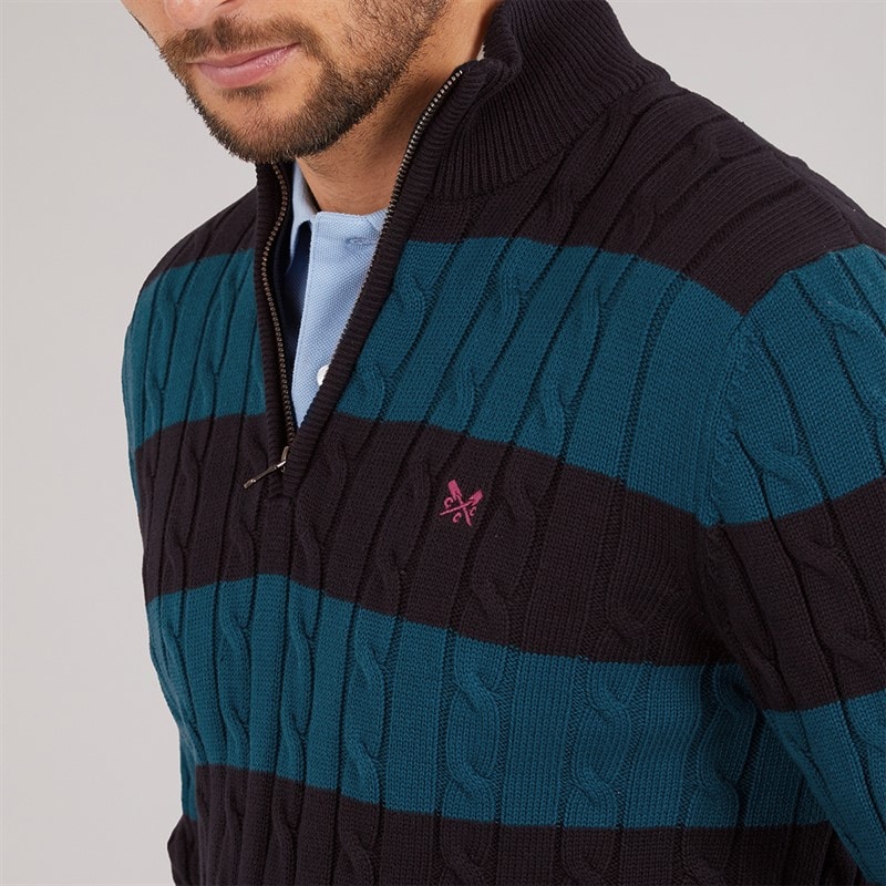 Crew Clothing Mens Stripe Oarsman Half Zip Jumper Heritage Navy/Moroccan Blue - Image 5