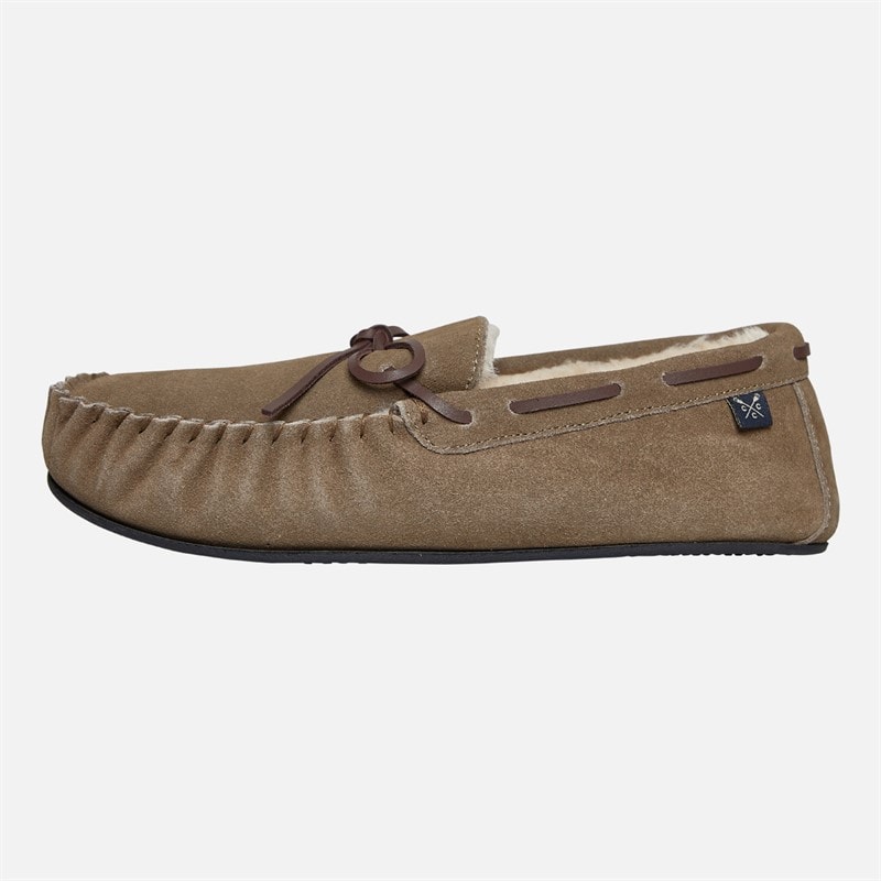 Crew Clothing Mens Lace Moccasin Suede Slippers Heritage Tan - Image 2