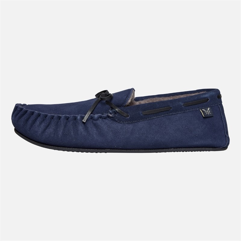 Crew Clothing Mens Lace Moccasin Suede Slippers Navy - Image 2