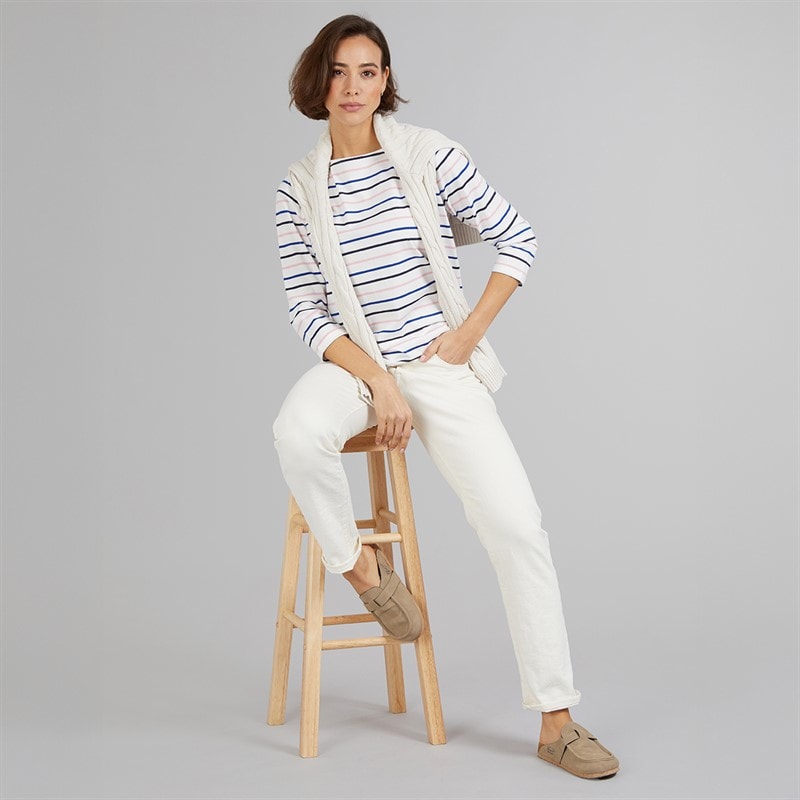 Crew Clothing Womens Breton Long Sleeve Top Surf The Web/Heritage Navy/ Cameo Pink/White Linen - Image 4