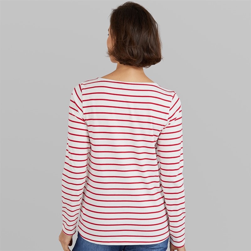 Crew Clothing Womens Breton Embroidered Top White Linen/Crimson White Linen / Crimson - Image 2