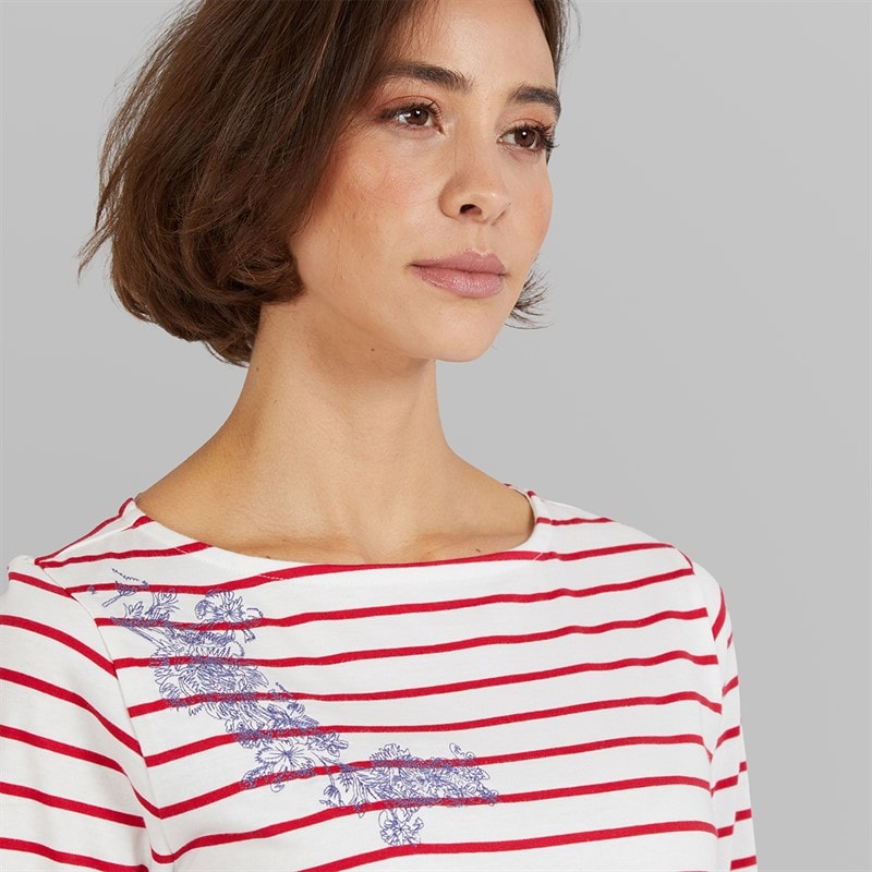 Crew Clothing Womens Breton Embroidered Top White Linen/Crimson White Linen / Crimson - Image 3
