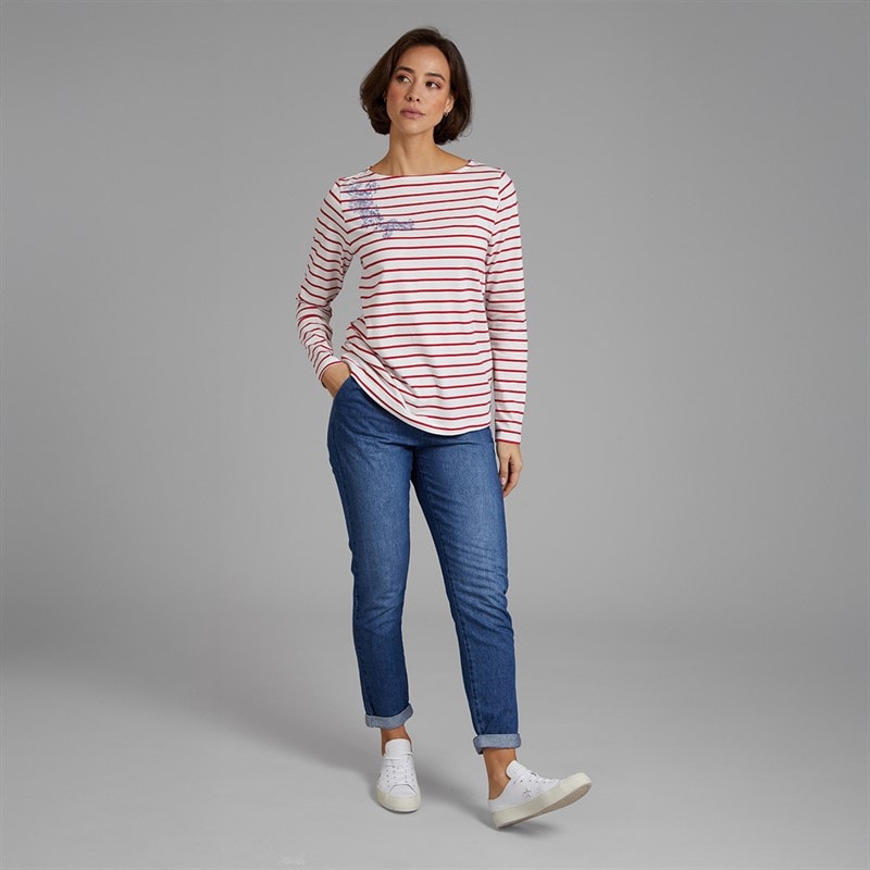 Crew Clothing Womens Breton Embroidered Top White Linen/Crimson White Linen / Crimson - Image 4