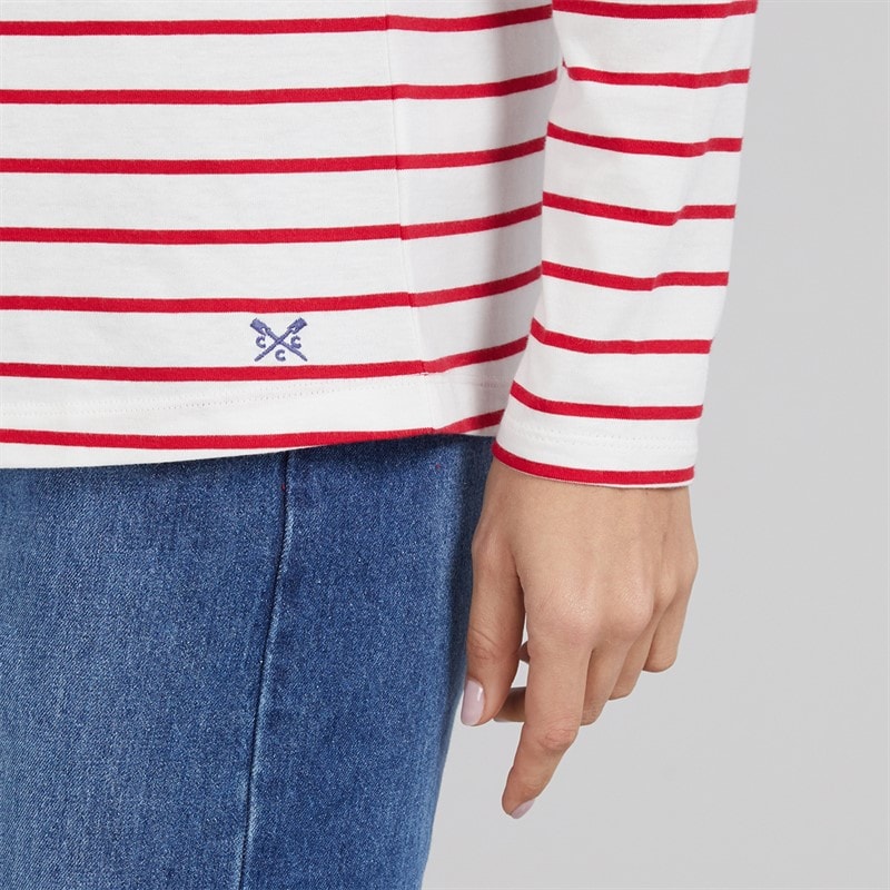 Crew Clothing Womens Breton Embroidered Top White Linen/Crimson White Linen / Crimson - Image 5