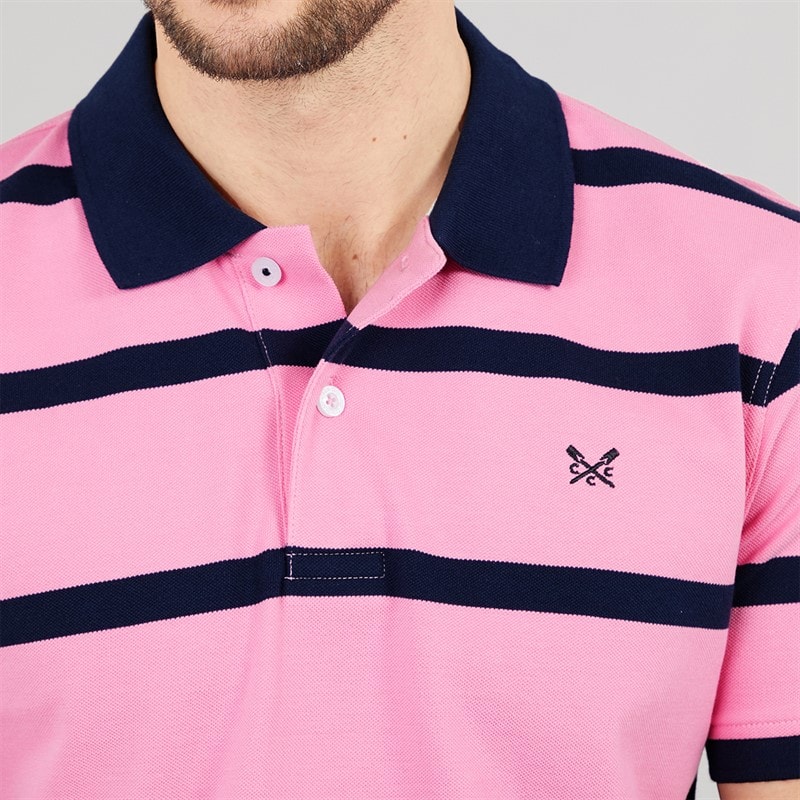 Crew Clothing Mens Stripe Polo Shirt Fuchsia Pink/Navy Fushia Pink/Navy - Image 3