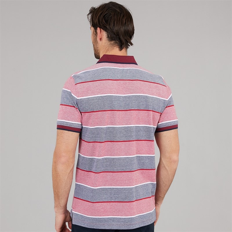 Crew Clothing Mens Oxford Stripe Polo Shirt Heritage White/Crimson/Heritage Navy - Image 2