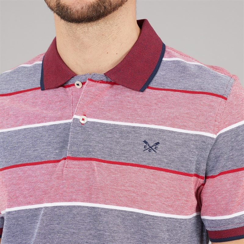 Crew Clothing Mens Oxford Stripe Polo Shirt Heritage White/Crimson/Heritage Navy - Image 3