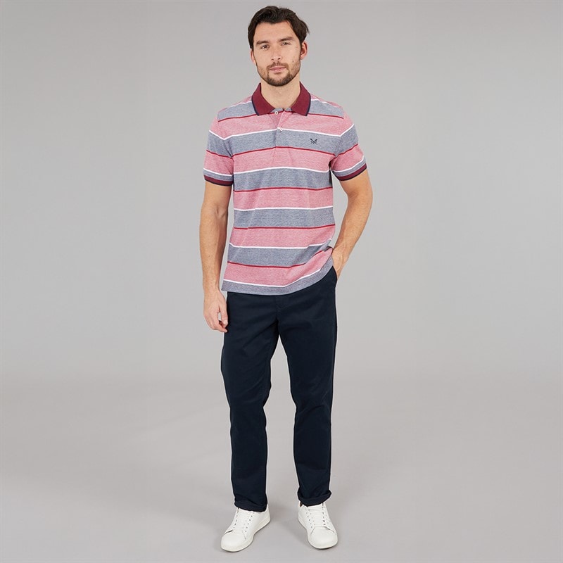 Crew Clothing Mens Oxford Stripe Polo Shirt Heritage White/Crimson/Heritage Navy - Image 4